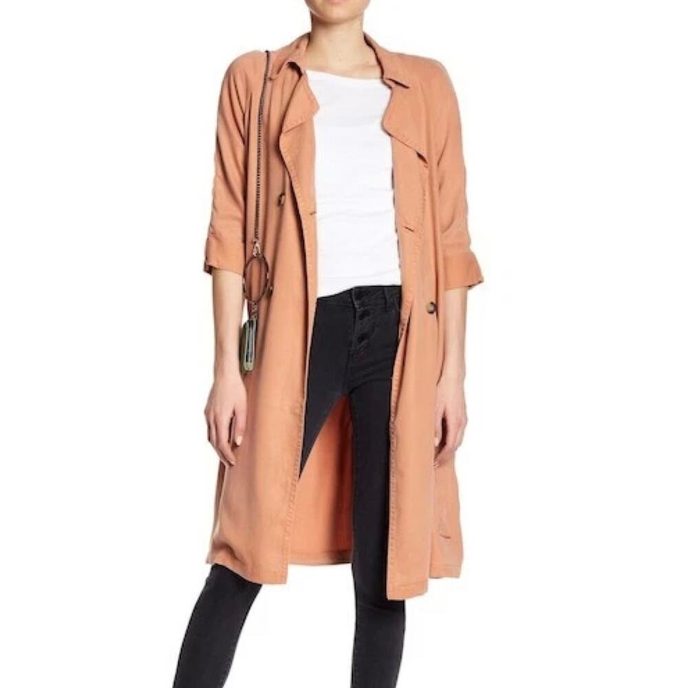 Max Jeans Double Breasted Tencel Long Length Jacket Trench Pockets Large READ